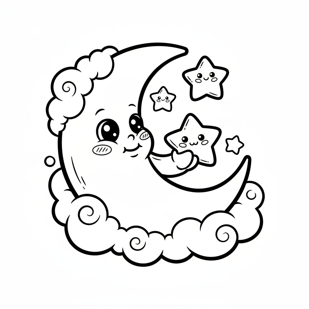 Moon coloring page for everyone - Comic Book style