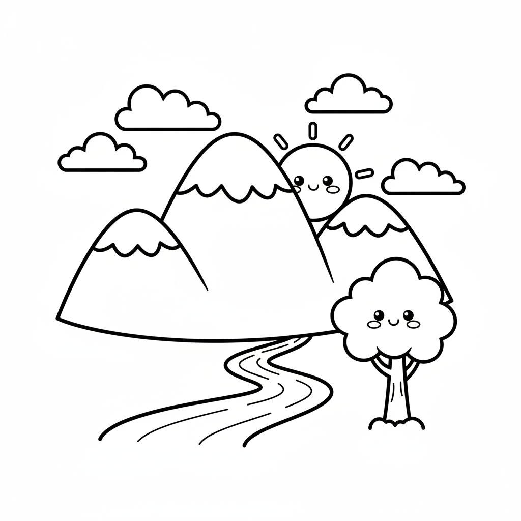 Mountain coloring page for everyone - Comic Book style