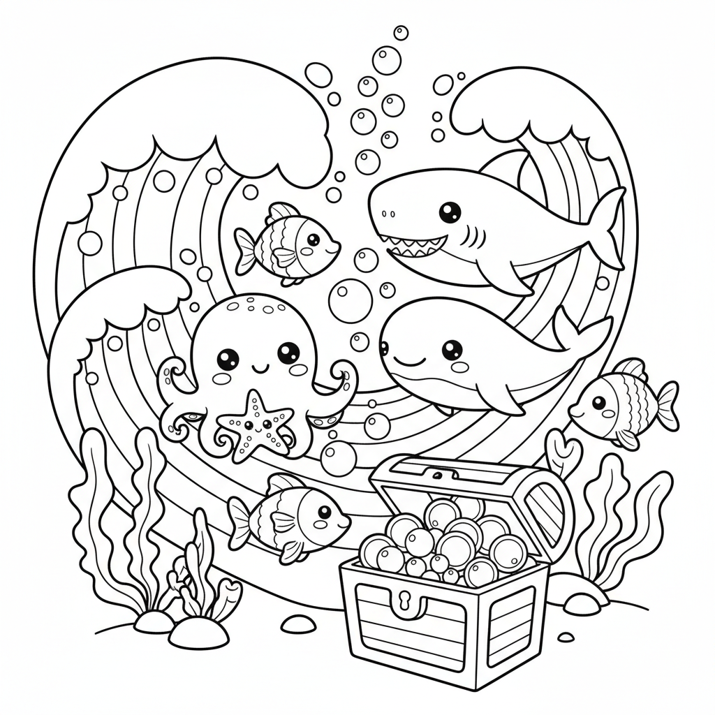 Ocean coloring page for everyone - Comic Book style