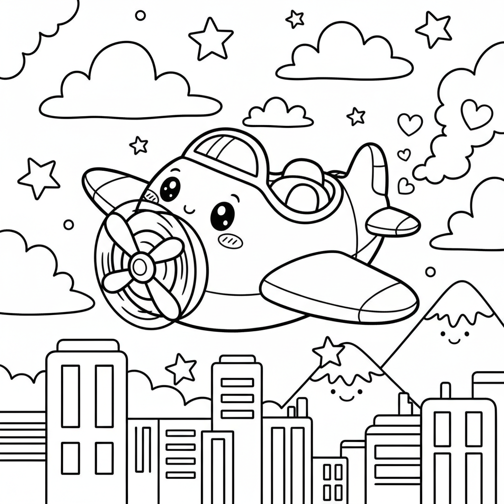 Plane coloring page for everyone - Comic Book style