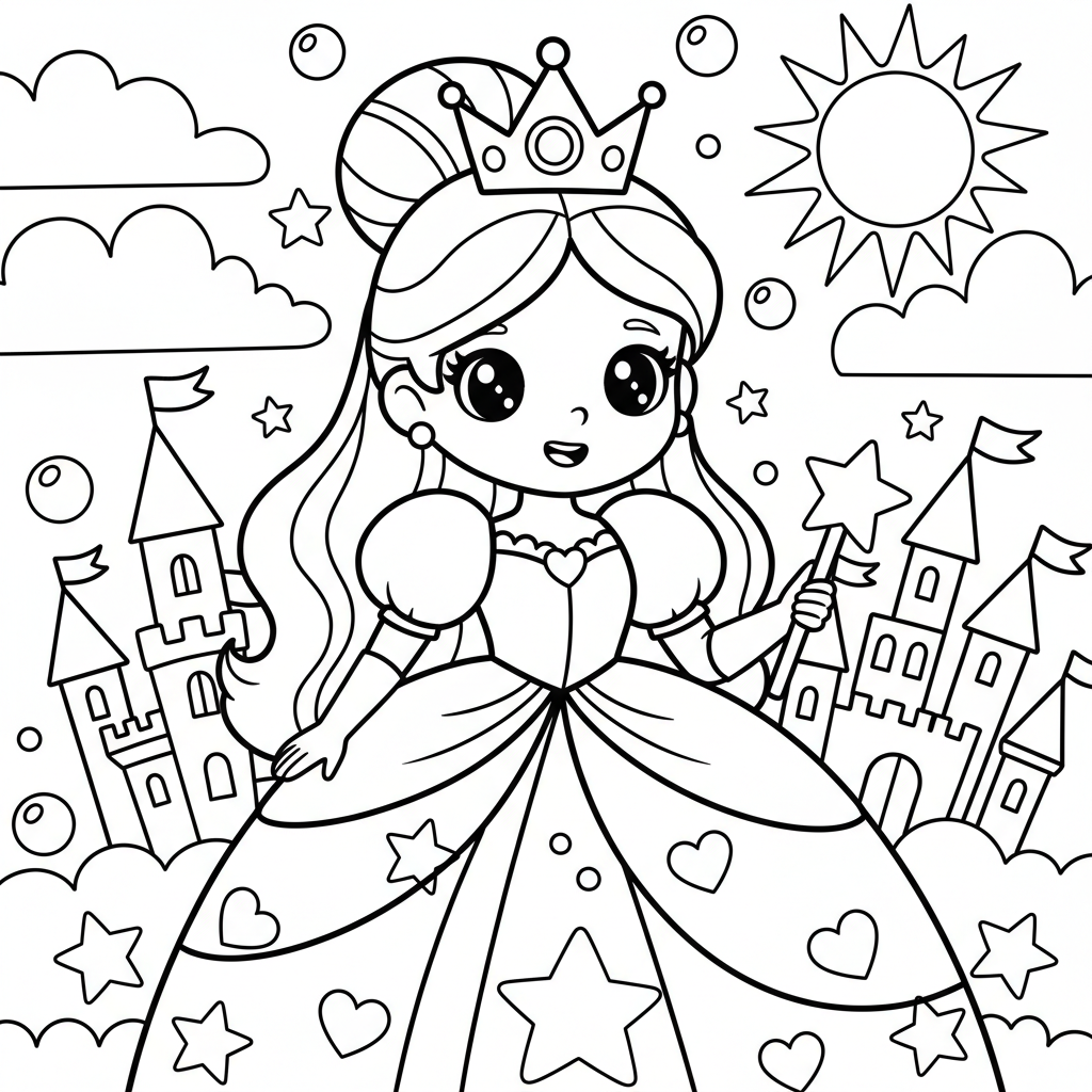 Princess coloring page for everyone - Comic Book style