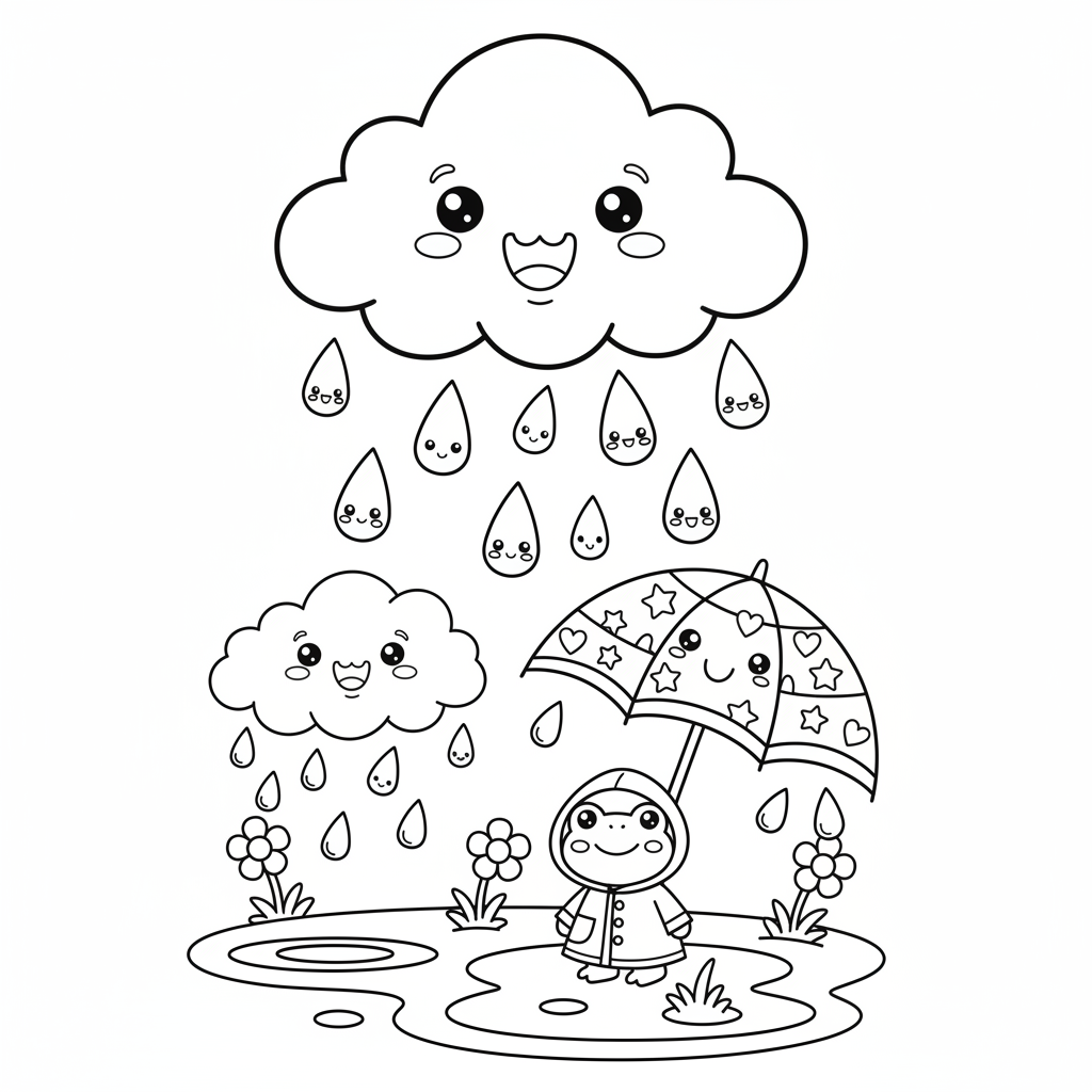 Rain coloring page for everyone - Comic Book style