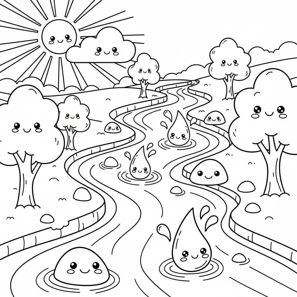 River coloring page for everyone - Comic Book style