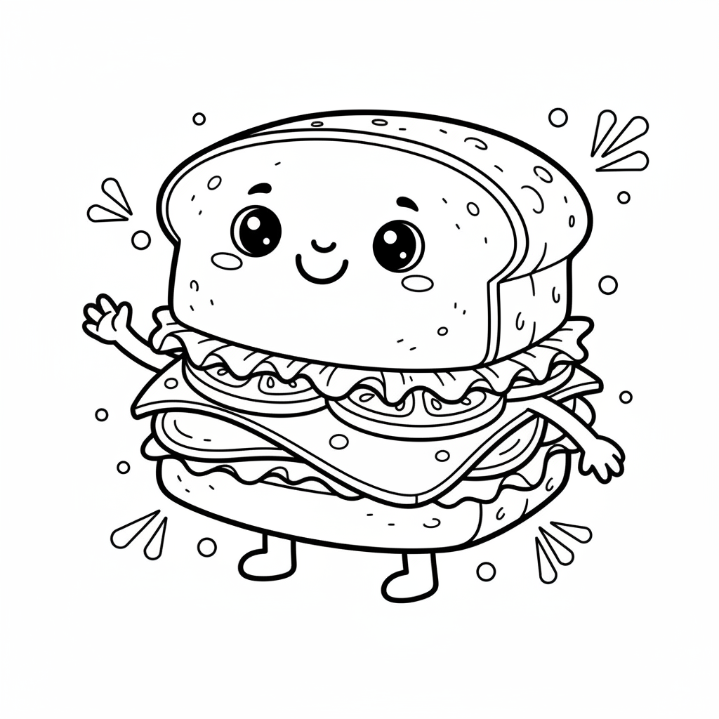 Sandwich coloring page for everyone - Comic Book style