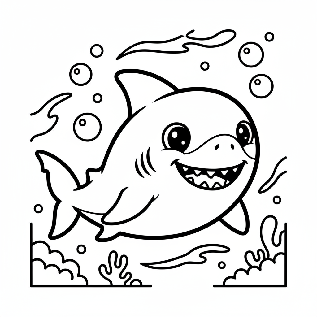 Shark coloring page for everyone - Comic Book style