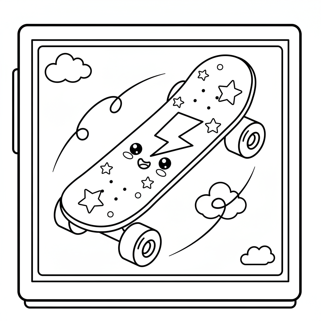 Skateboard coloring page for everyone - Comic Book style