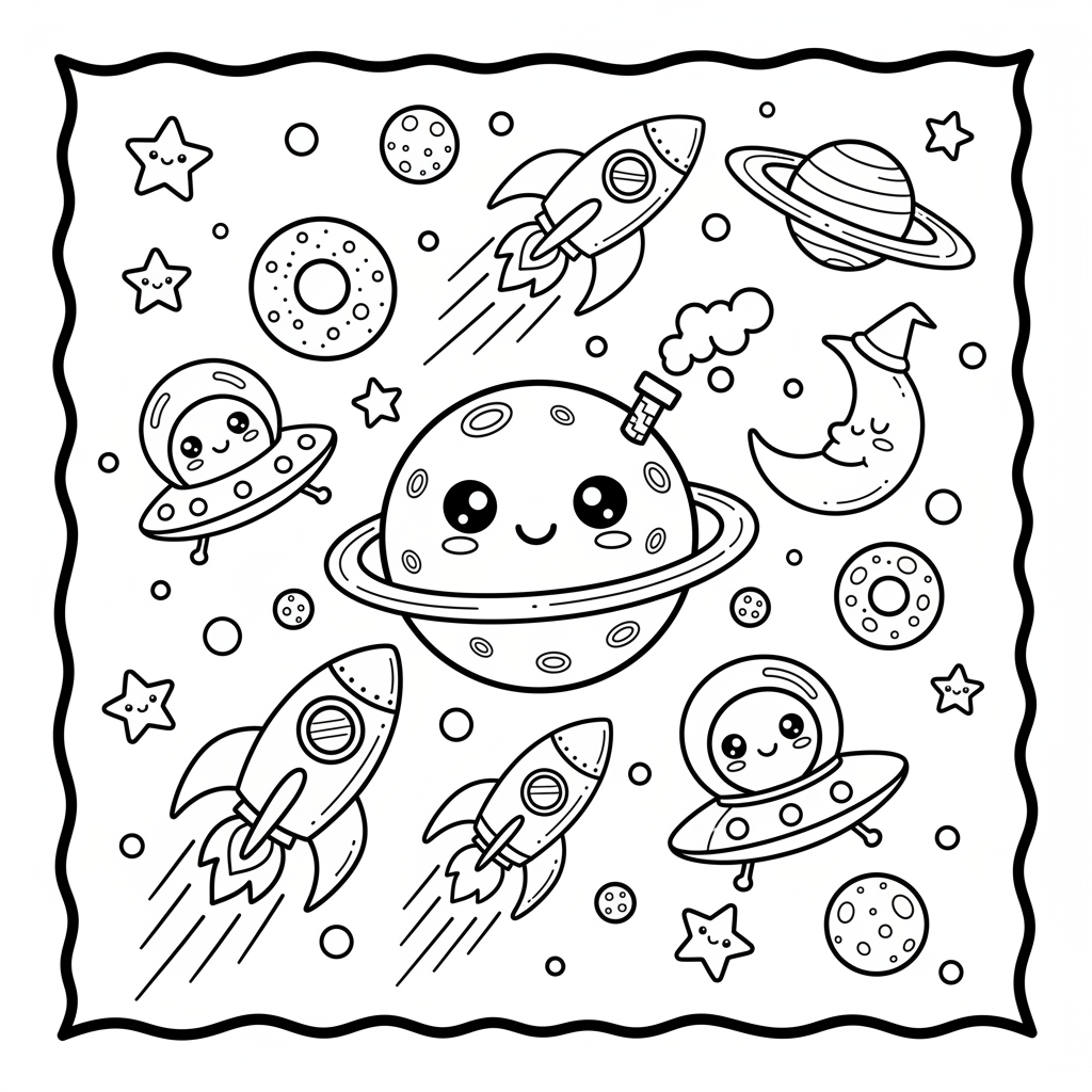 Space coloring page for everyone - Comic Book style