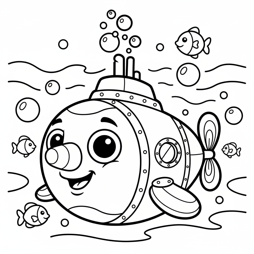 Submarine coloring page for everyone - Comic Book style