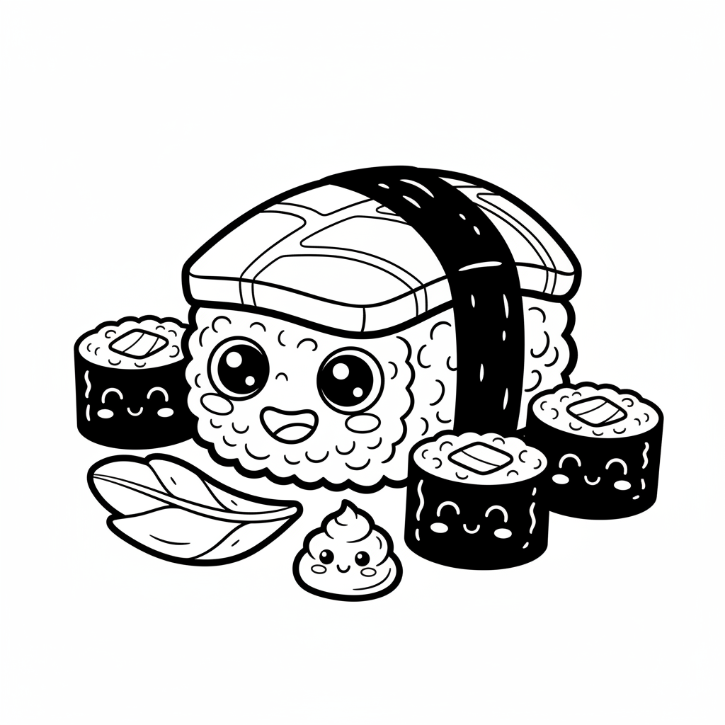 Sushi coloring page for everyone - Comic Book style
