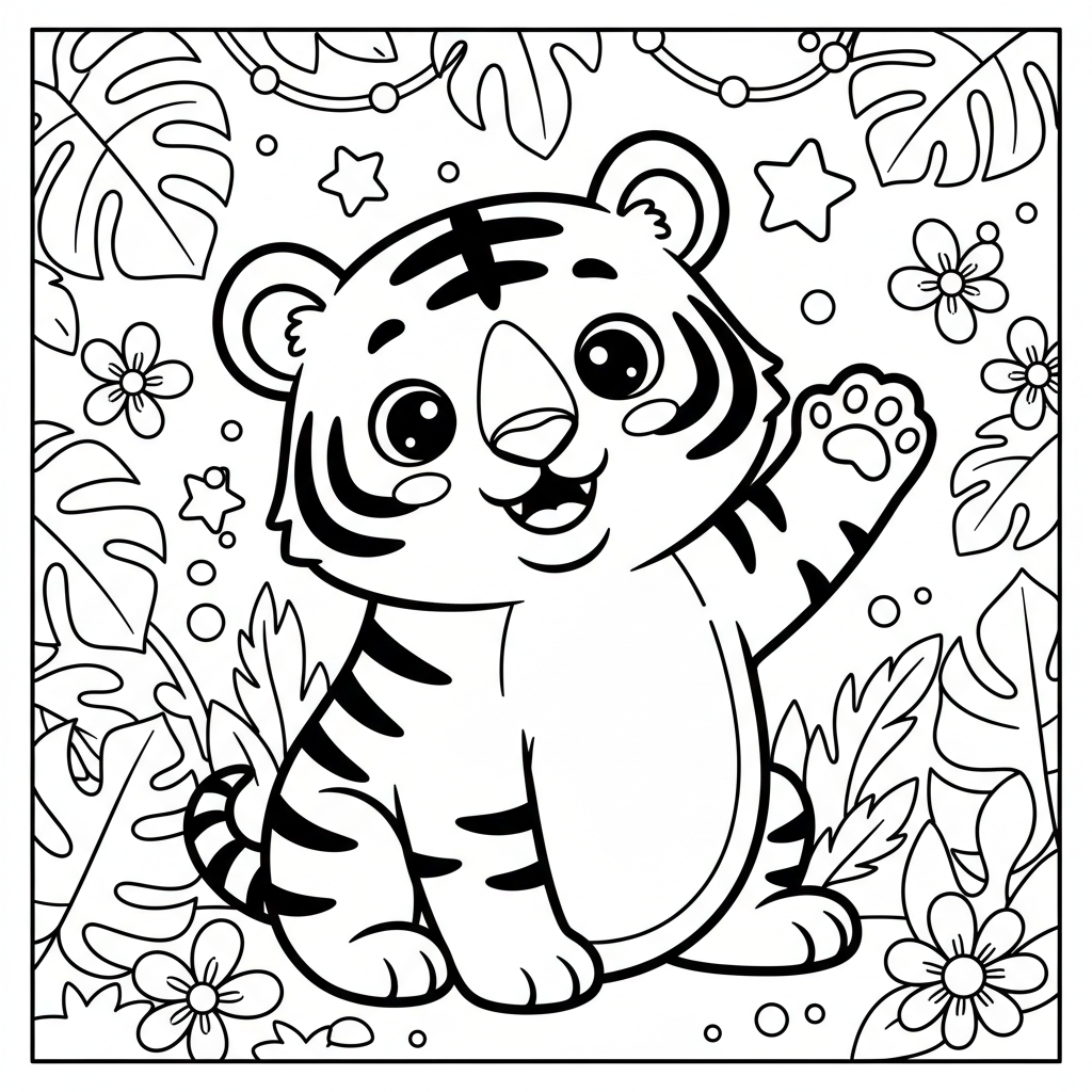 Tiger coloring page for everyone - Comic Book style
