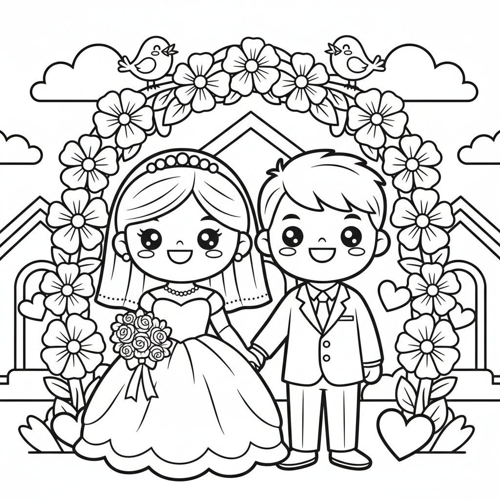 Wedding coloring page for everyone - Comic Book style