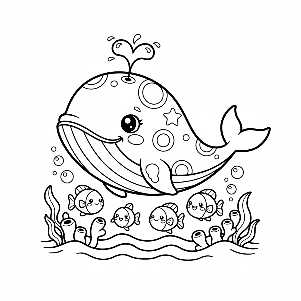 Whale coloring page for everyone - Comic Book style