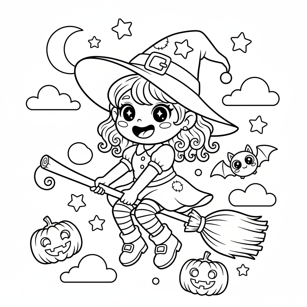 Witch coloring page for everyone - Comic Book style