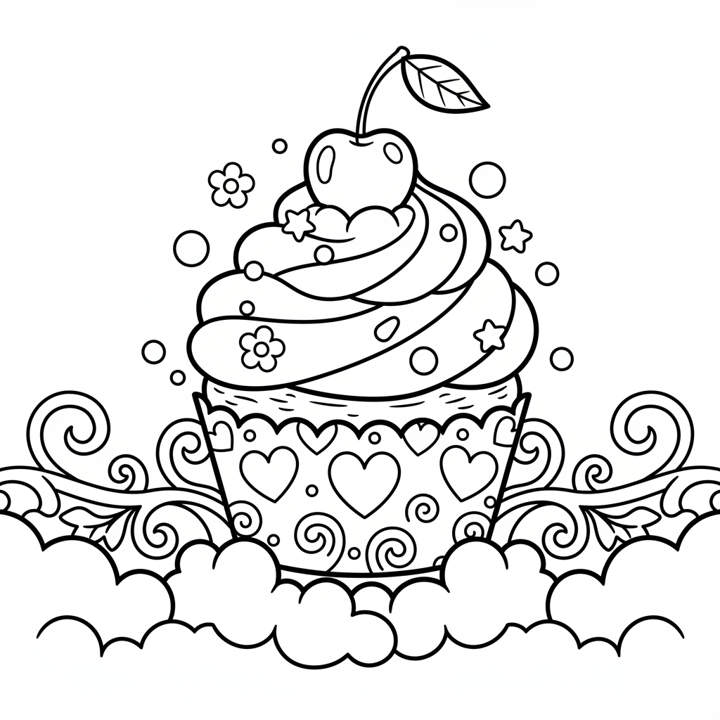 Cupcake coloring page for adults - Standard style