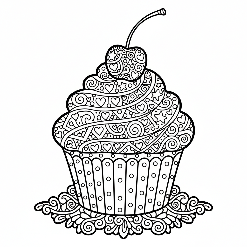 Cupcake coloring page for experts - Standard style