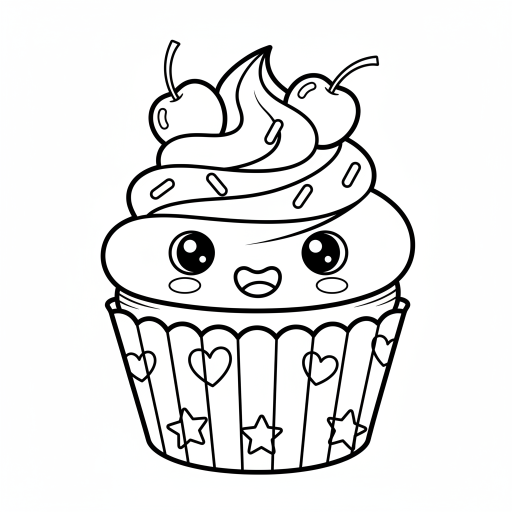 Cupcake coloring page for kids - Standard style