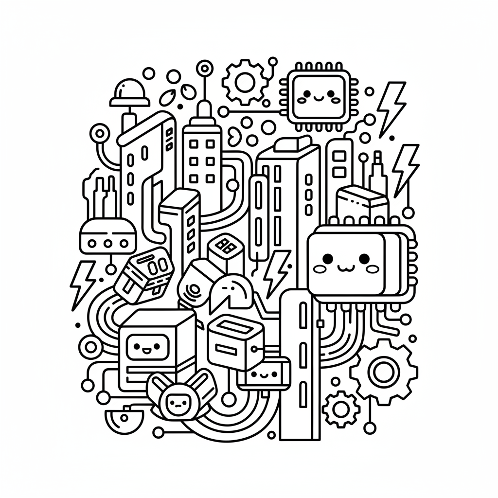 Abstract coloring page for everyone - Cyberpunk style
