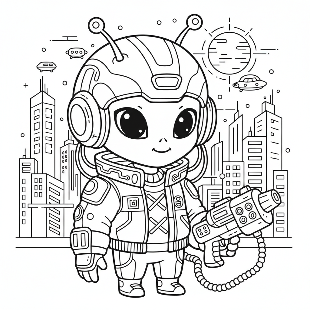 Alien coloring page for everyone - Cyberpunk style