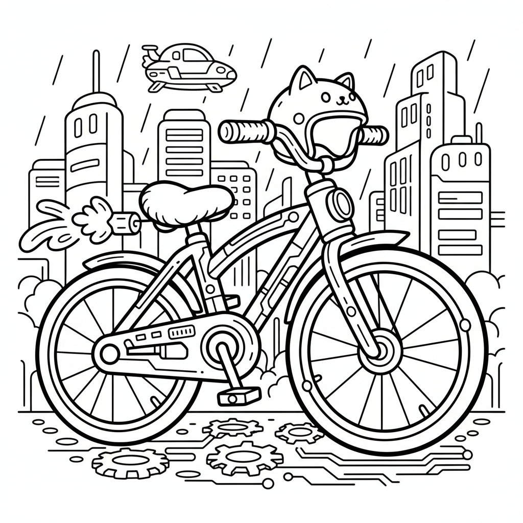 Bicycle coloring page for everyone - Cyberpunk style