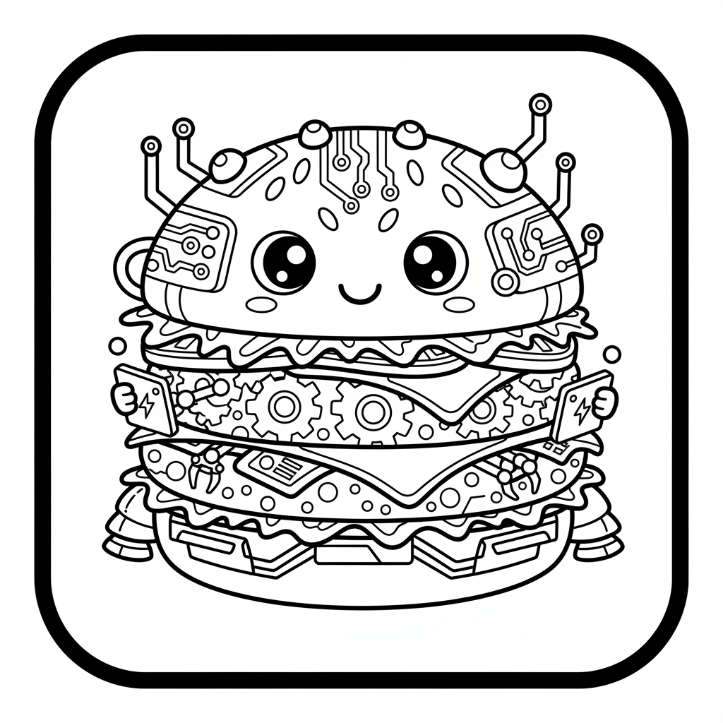 Burger coloring page for everyone - Cyberpunk style