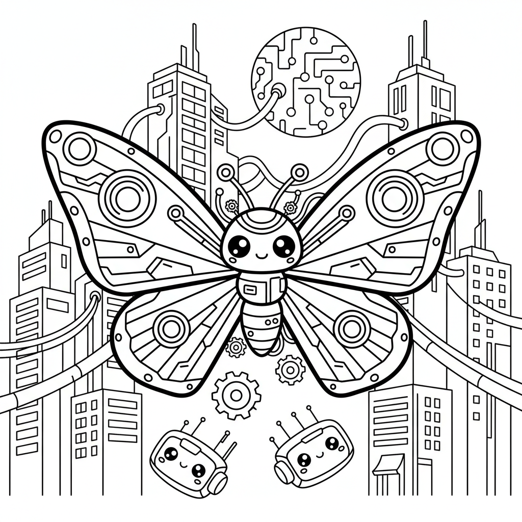 Butterfly coloring page for everyone - Cyberpunk style