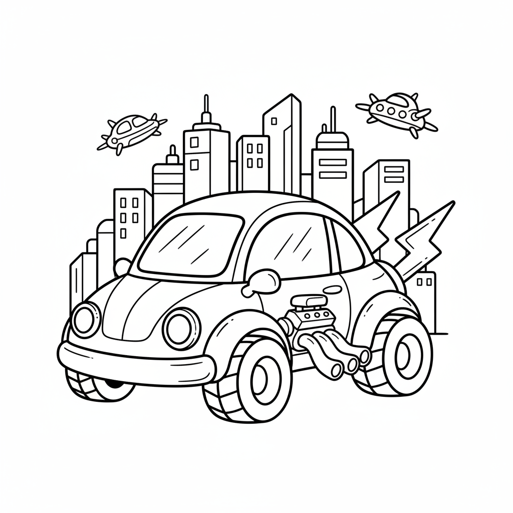 Car coloring page for everyone - Cyberpunk style