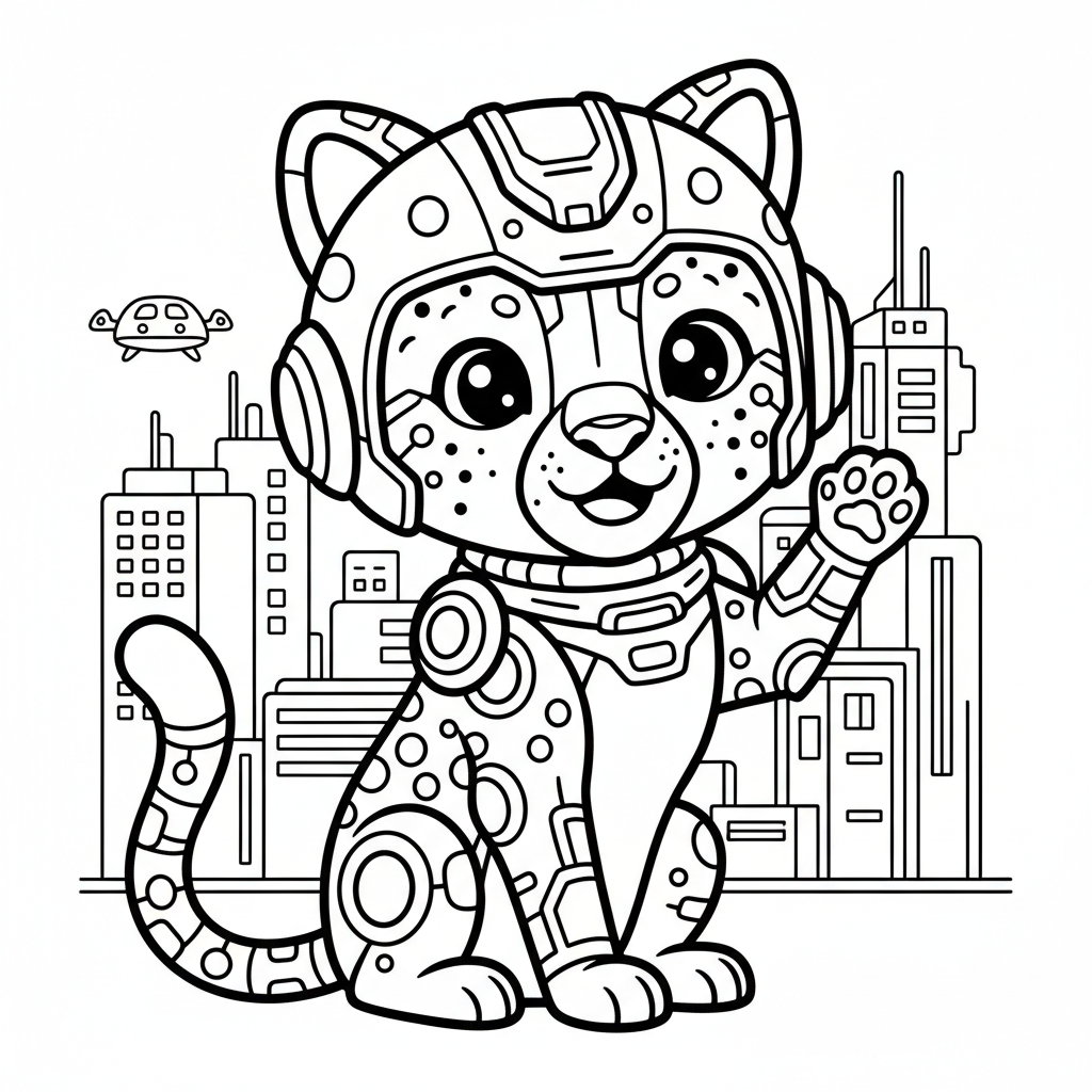 Cheetah coloring page for everyone - Cyberpunk style