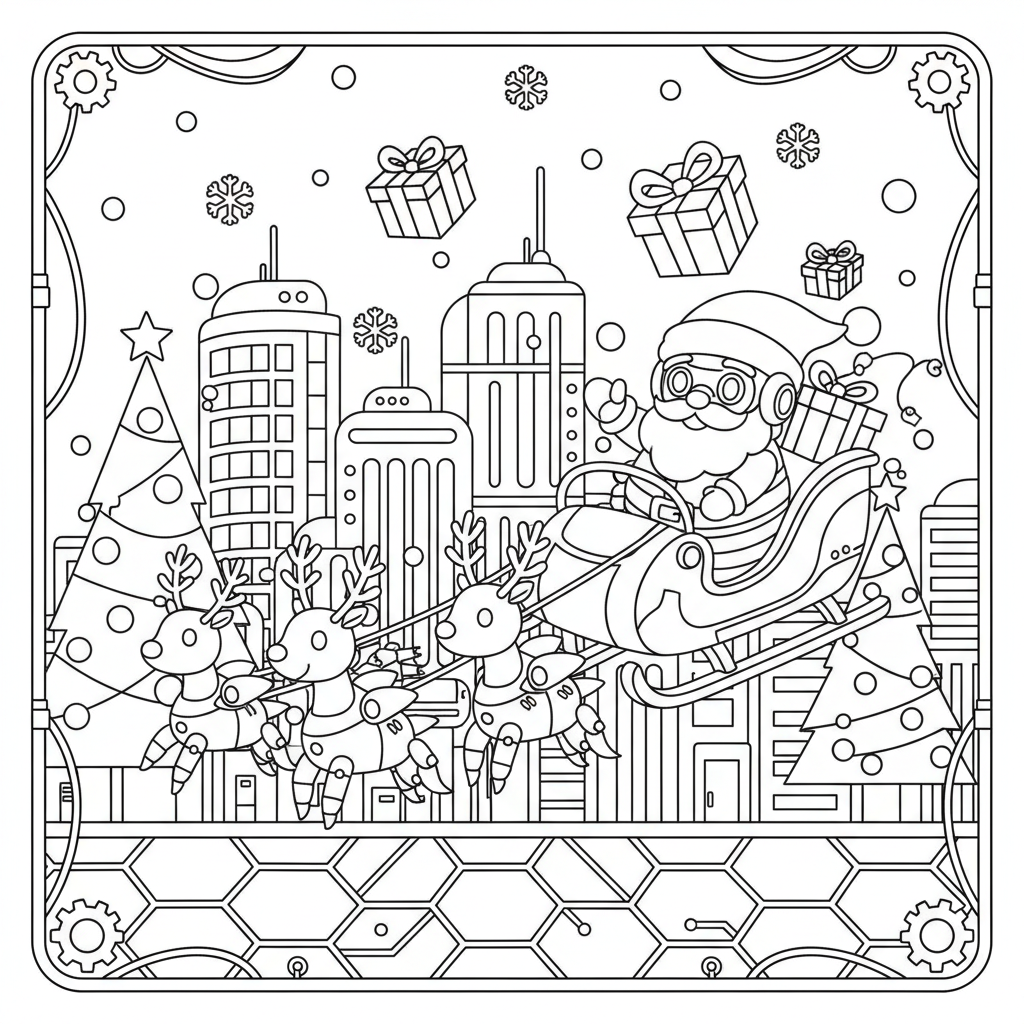 Christmas coloring page for everyone - Cyberpunk style