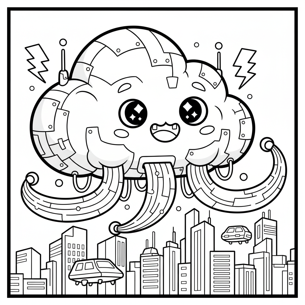 Cloud coloring page for everyone - Cyberpunk style