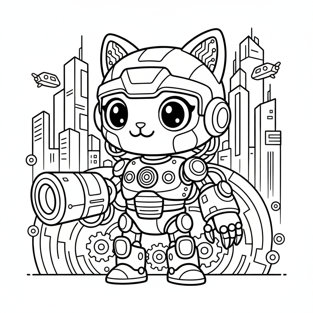 Cyborg coloring page for everyone - Cyberpunk style