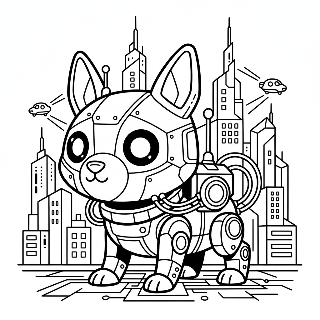 Dog coloring page for everyone - Cyberpunk style