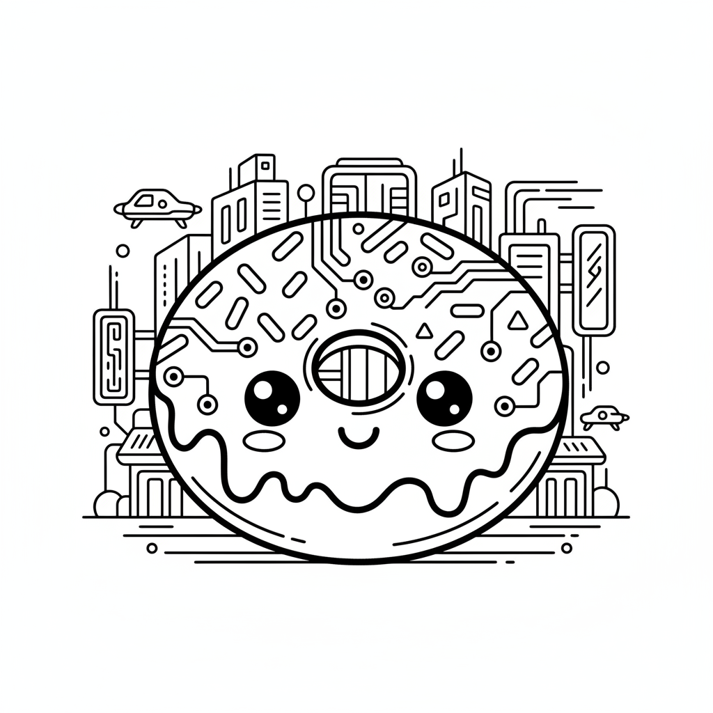 Donut coloring page for everyone - Cyberpunk style