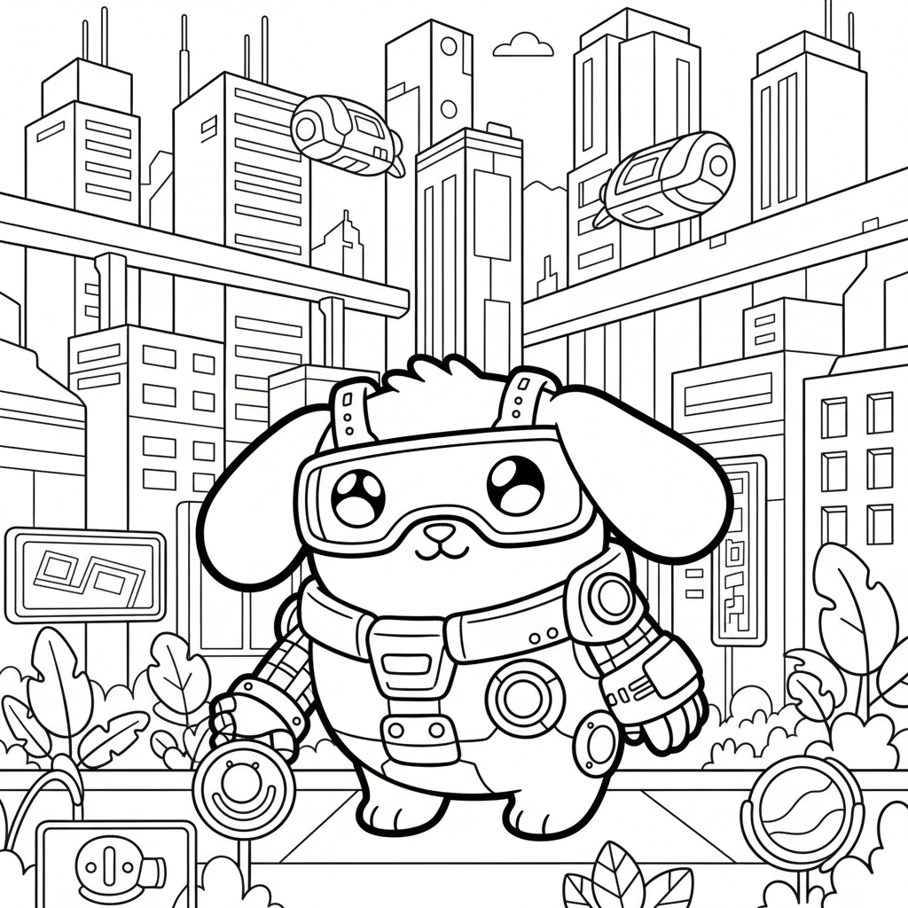 Doodle coloring page for everyone - Cyberpunk style