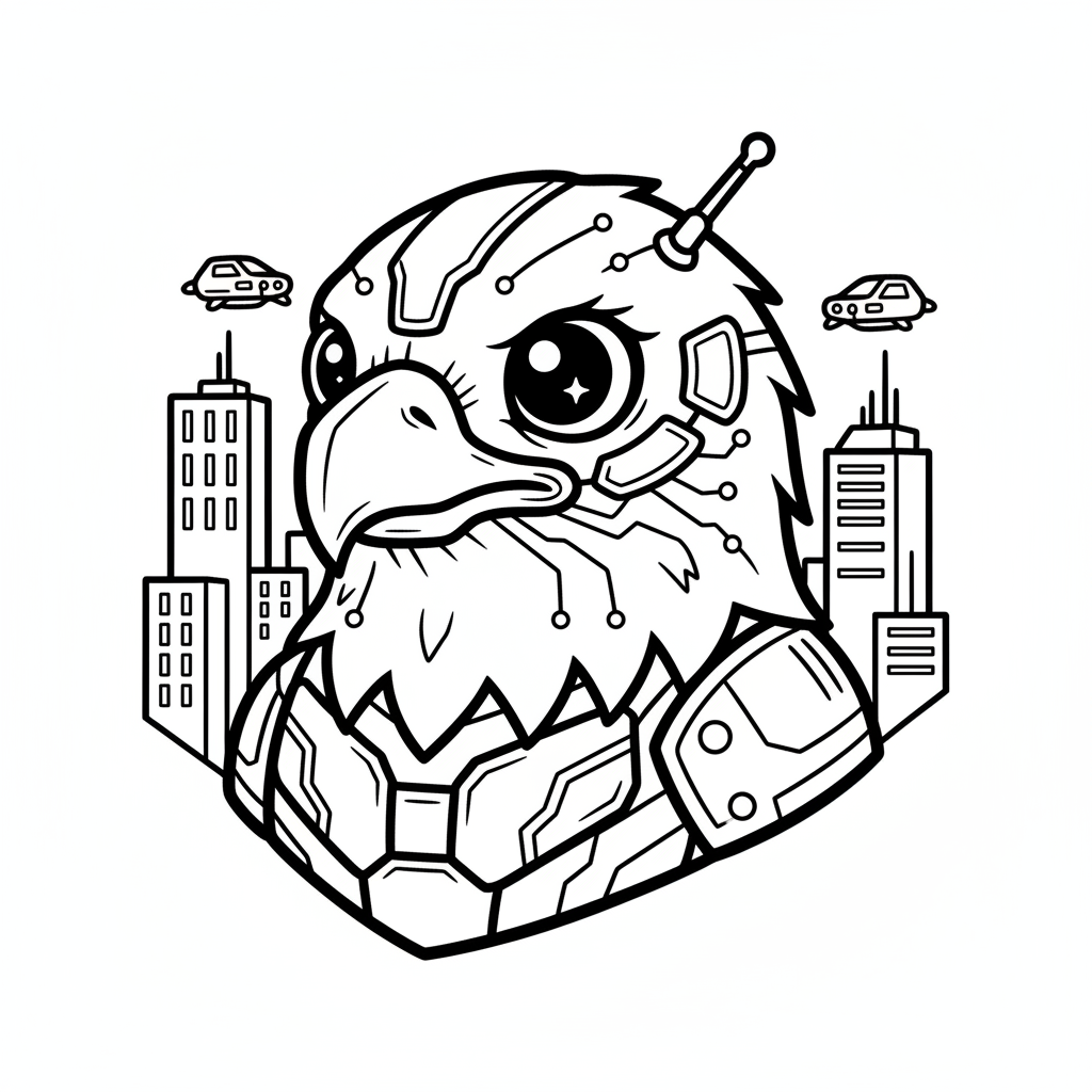 Eagle coloring page for everyone - Cyberpunk style