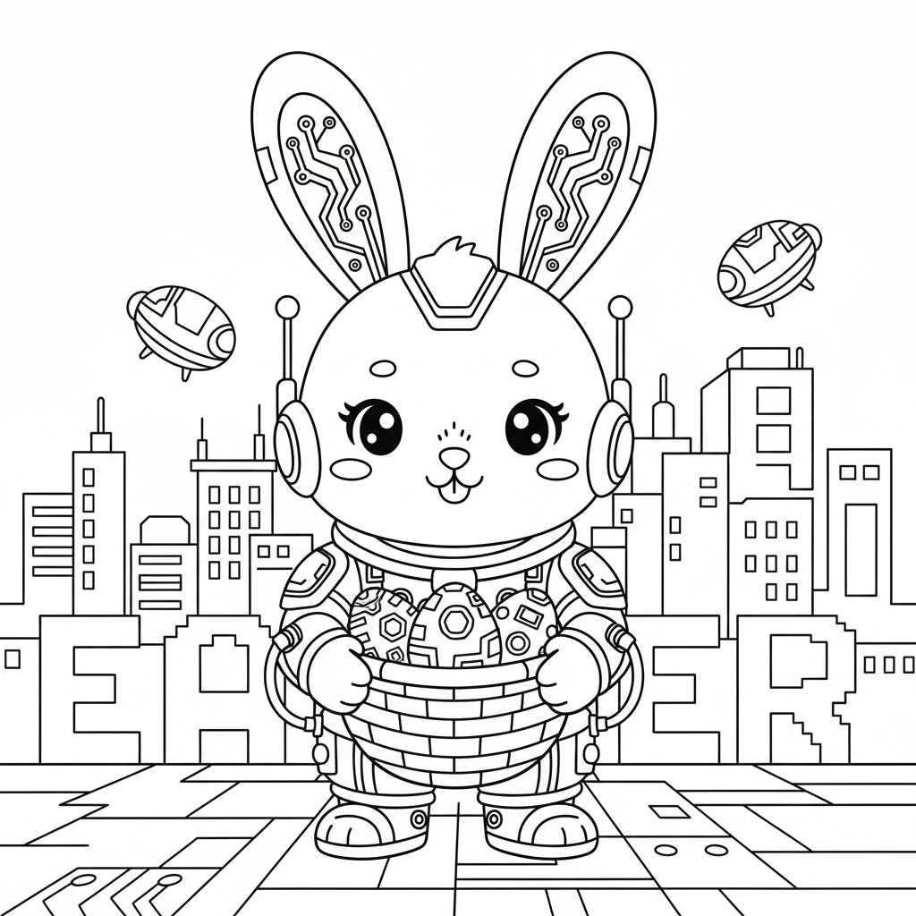 Easter coloring page for everyone - Cyberpunk style