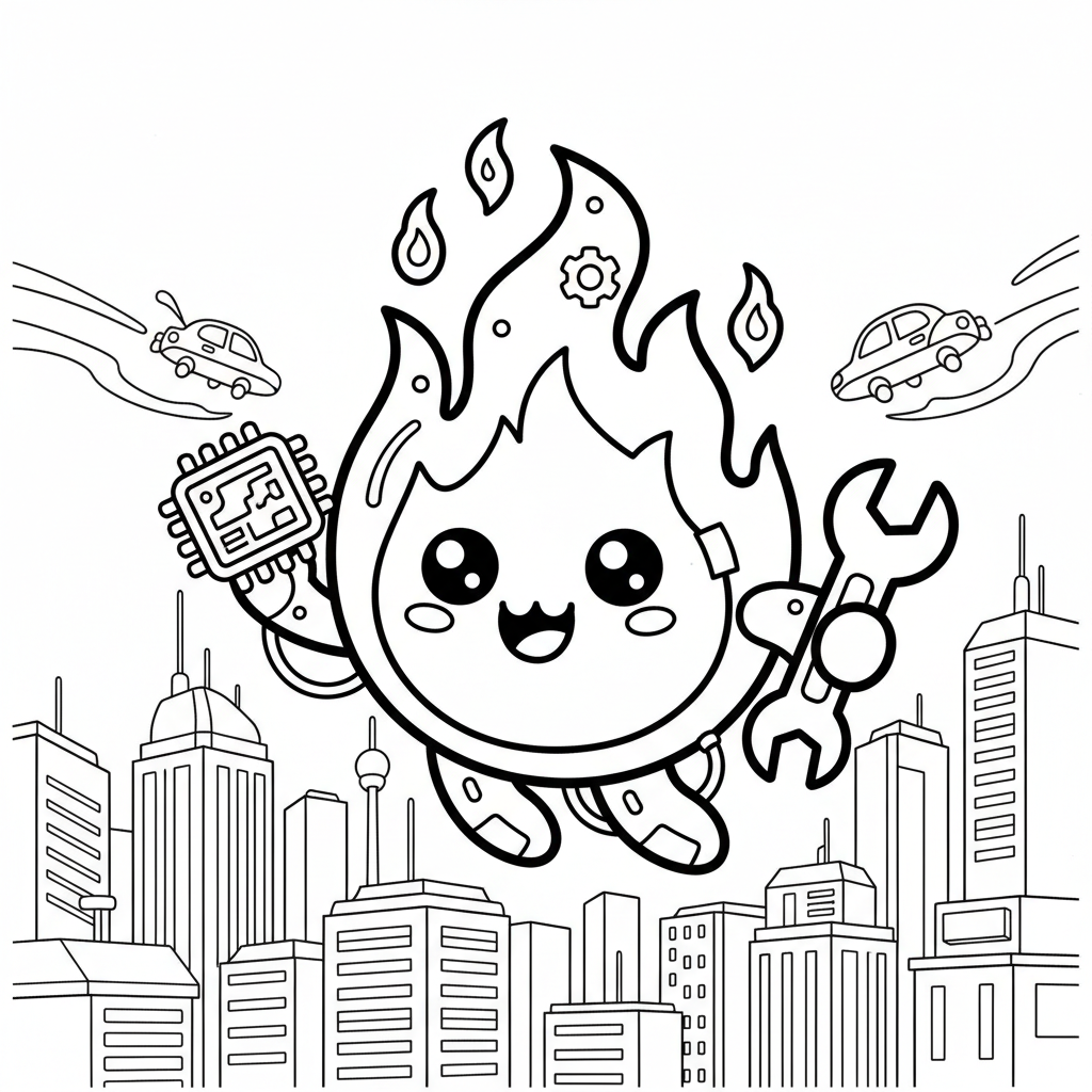 Fire coloring page for everyone - Cyberpunk style