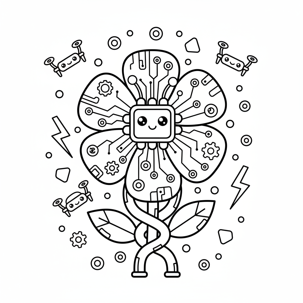 Flower coloring page for everyone - Cyberpunk style