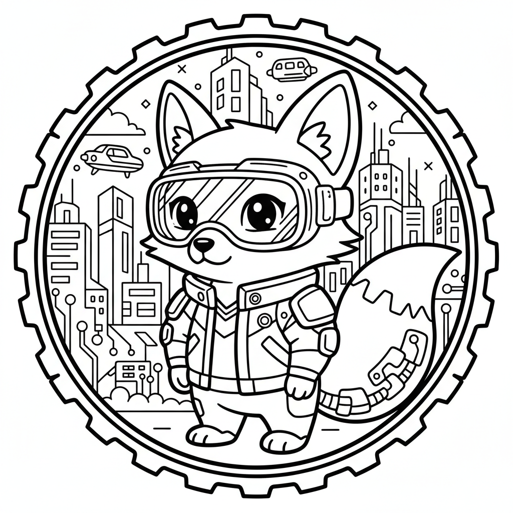Fox coloring page for everyone - Cyberpunk style