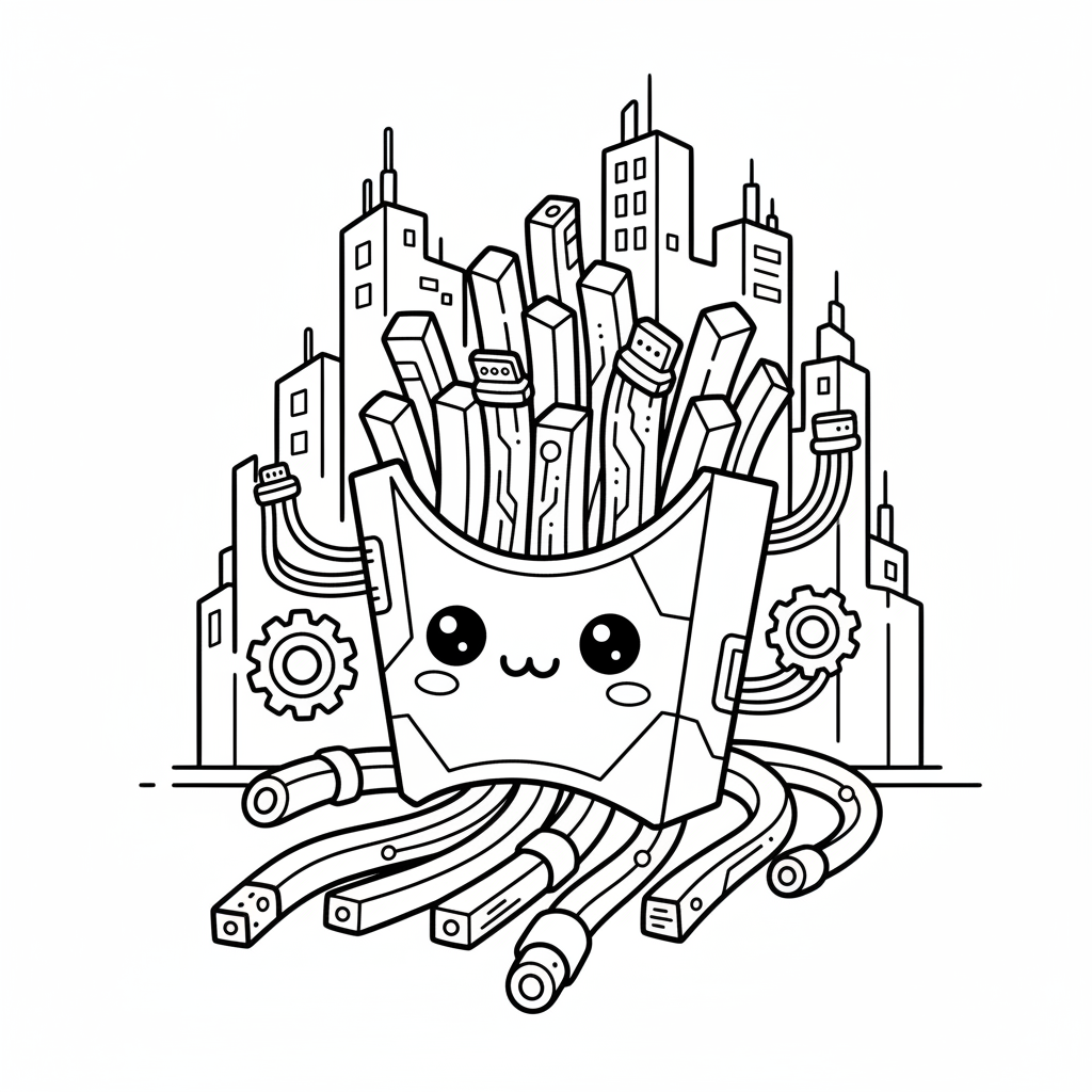 Fries coloring page for everyone - Cyberpunk style