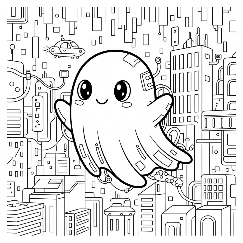 Ghost coloring page for everyone - Cyberpunk style
