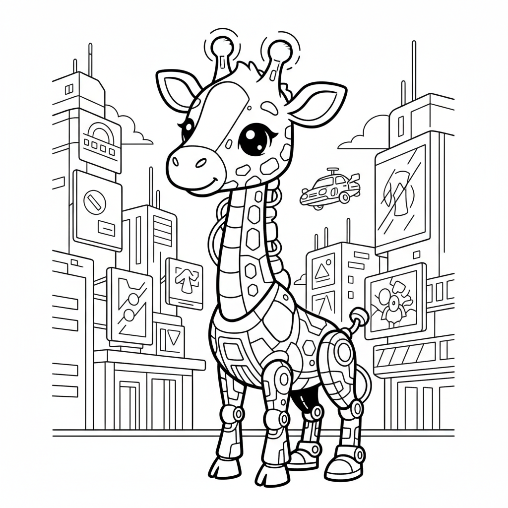 Giraffe coloring page for everyone - Cyberpunk style