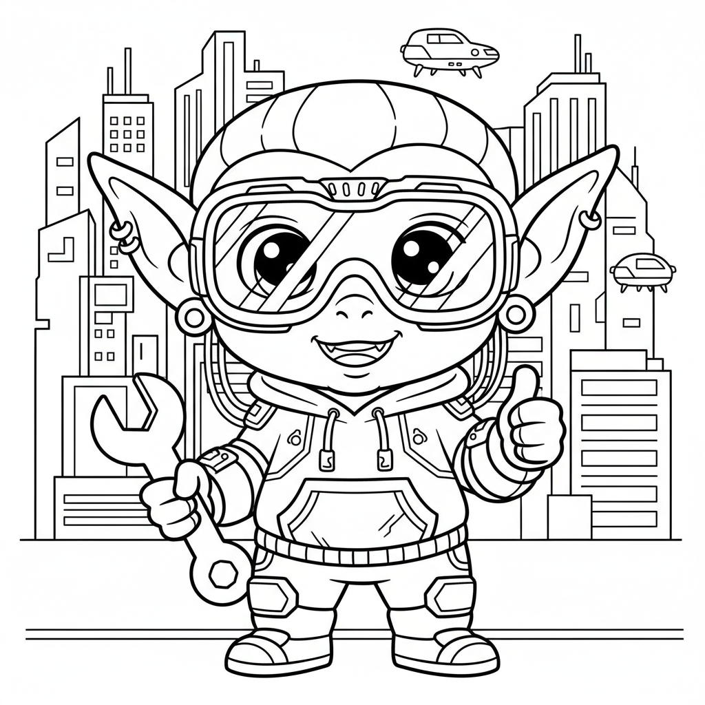 Goblin coloring page for everyone - Cyberpunk style
