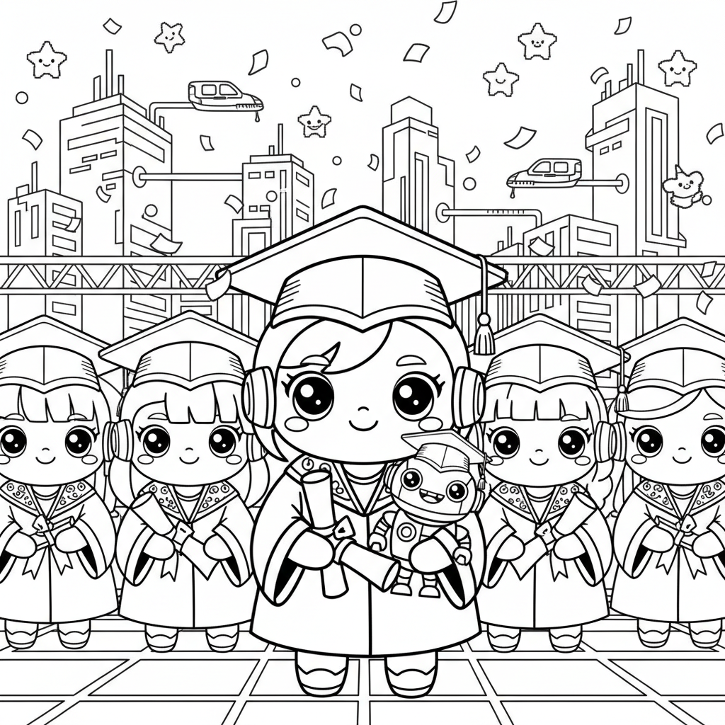 Graduation coloring page for everyone - Cyberpunk style
