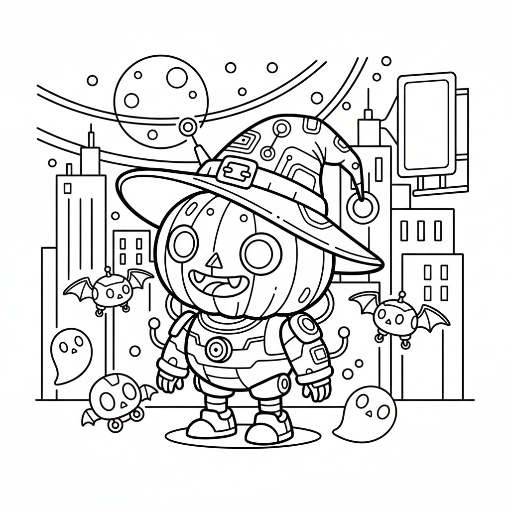 Halloween coloring page for everyone - Cyberpunk style