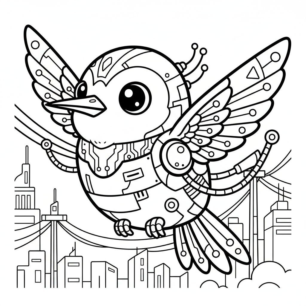 Hummingbird coloring page for everyone - Cyberpunk style