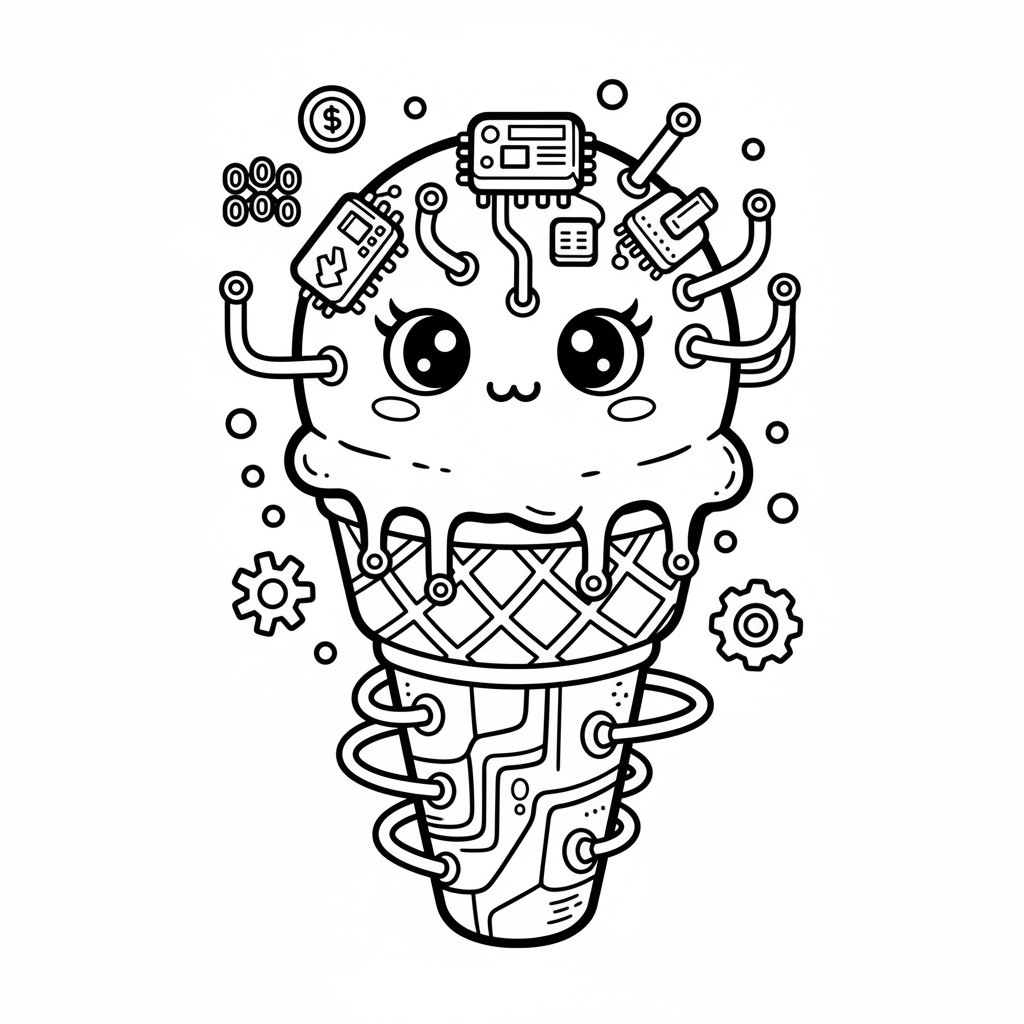 Ice Cream coloring page for everyone - Cyberpunk style