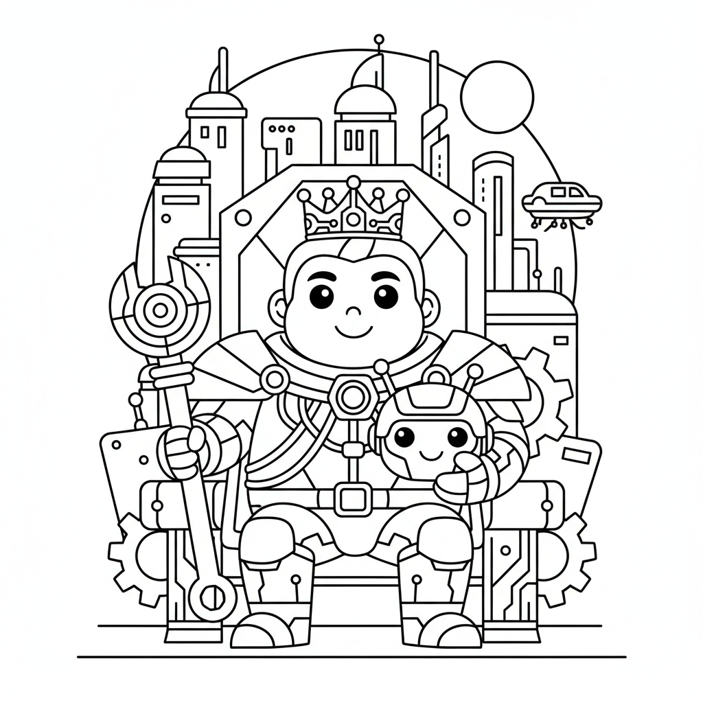 King coloring page for everyone - Cyberpunk style