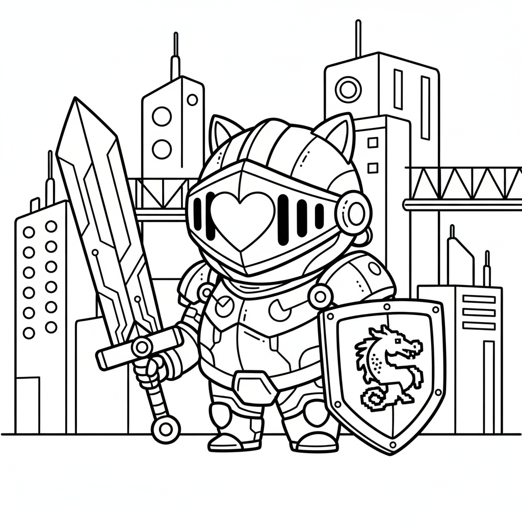Knight coloring page for everyone - Cyberpunk style