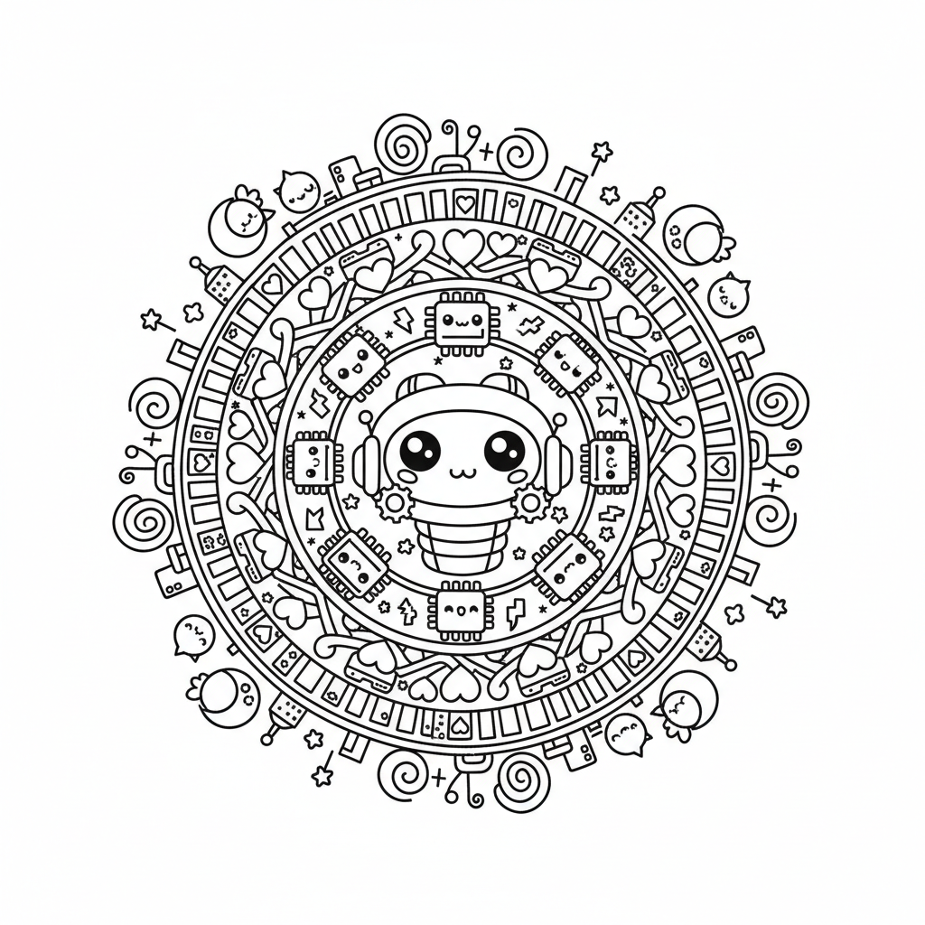 Mandala coloring page for everyone - Cyberpunk style