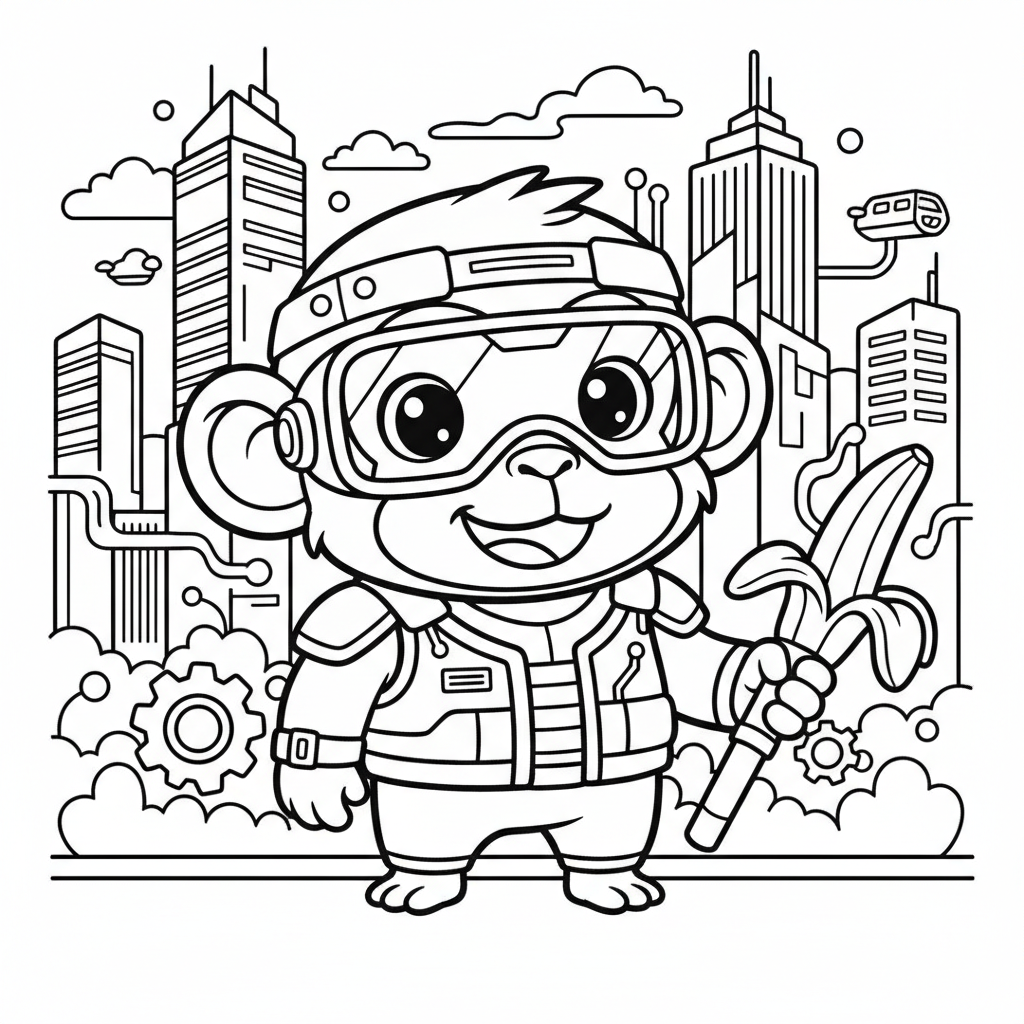 Monkey coloring page for everyone - Cyberpunk style